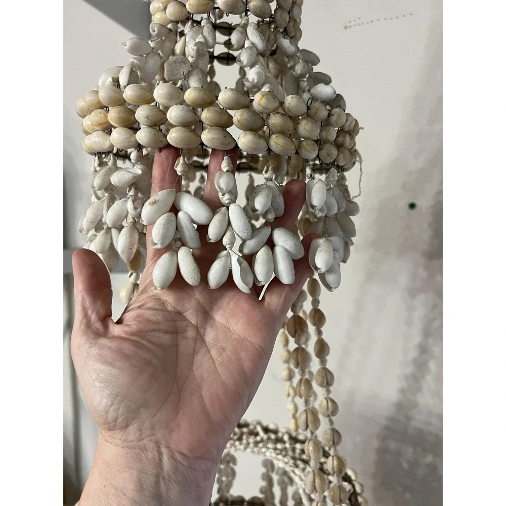Bohemian Seashell Hanging Chandelier Mobile Coastal Decor Tiered Basket Birds
